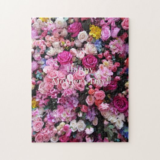 Happy Moederdag of Jouw tekst roze rozen bloemen Legpuzzel (Verticaal)