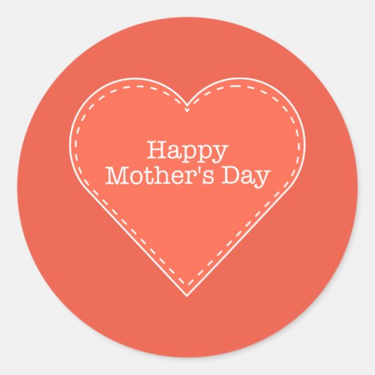 Happy Moederdag Oranje Heart Ronde Sticker (Voorkant)