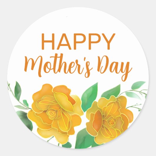 Happy Moederdag Oranje Rozen Floral Ronde Sticker (Voorkant)