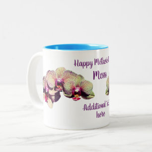 Happy Moederdag Orchid Flower gepersonaliseerd Tweekleurige Koffiemok
