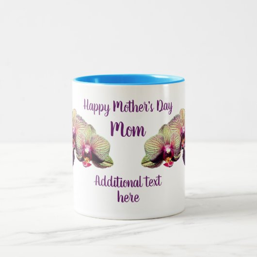 Happy Moederdag Orchid Flower gepersonaliseerd Tweekleurige Koffiemok (Center)