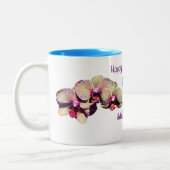 Happy Moederdag Orchid Flower gepersonaliseerd Tweekleurige Koffiemok (Links)