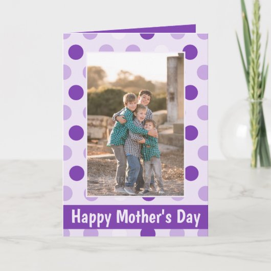 Happy Moederdag Paars en Lavender Polka Dots Kaart (Voorkant)