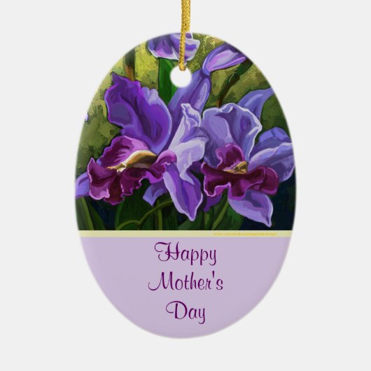 Happy Moederdag paarse bloemen Keramisch Ornament (Voorkant)