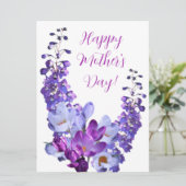 Happy Moederdag paarse bloemen mooi Feestdagenkaart (Staand voorkant)