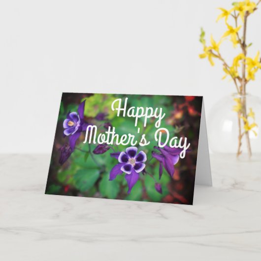 Happy Moederdag Paarse Columbine Flowers Kaart (Gele Bloem)