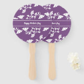 Happy Moederdag Paarse en witte bloemenpatroon Handwaaier (Voorkant en achterkant)