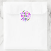 Happy Moederdag Paarse Floral Lettering Ronde Sticker (Tas)