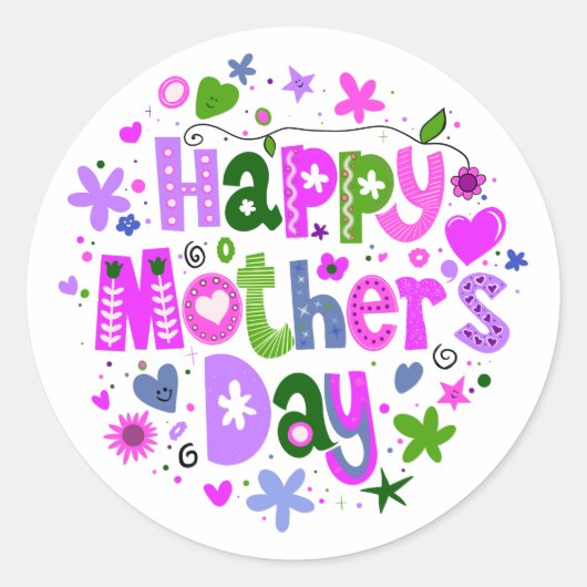 Happy Moederdag Paarse Floral Lettering Ronde Sticker (Voorkant)