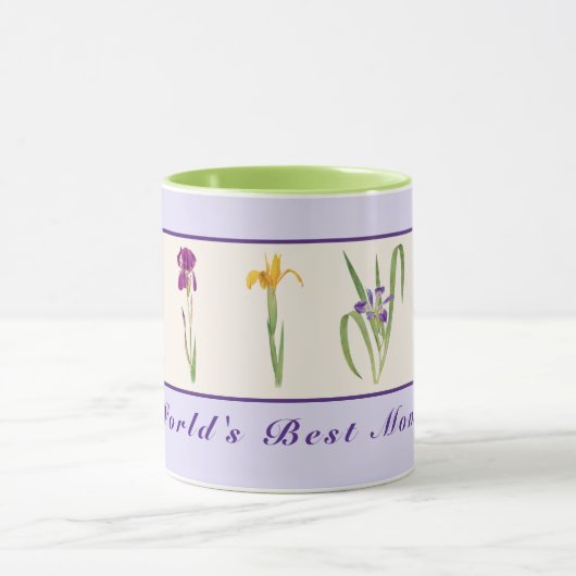 Happy Moederdag Paarse Irises World's Best Mam Mok (Midden)