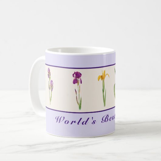 Happy Moederdag Paarse Irises World's Best Mam Mok (Voorkant links)