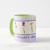 Happy Moederdag Paarse Irises World's Best Mam Mok (Voorkant links)