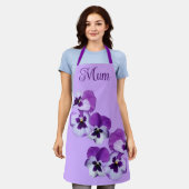 Happy Moederdag paarse pansies floral Schort (Gedragen)