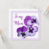 Happy Moederdag paarse pansy floral Kaart (Voorkant / Achterkant in situ)
