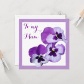 Happy Moederdag  paarse pansy floral Kaart (Voorkant / Achterkant in situ)