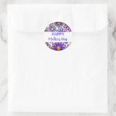 Happy Moederdag Paarse roze bloemen Ronde Sticker (Tas)