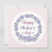 Happy Moederdag Paarse roze bloemenkrans Kaart (Voorkant)