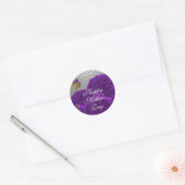 Happy Moederdag Paarse Rozen op Silver Glitter Ronde Sticker (Envelop)
