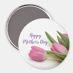 Happy Moederdag Paarse Script roze Tulieren Magneet