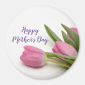 Happy Moederdag Paarse Script roze Tulieren Magneet (Voorkant)