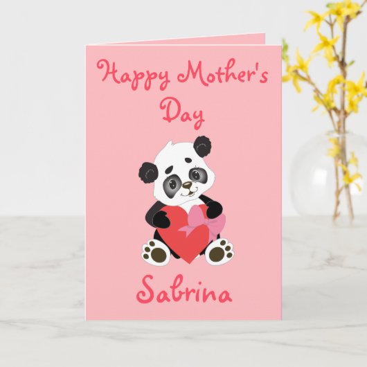 Happy Moederdag  Panda Kaart (Gele Bloem)