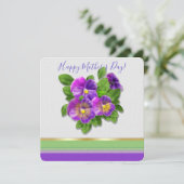 Happy Moederdag Pansy Violet Flowers Waterverf Feestdagenkaart (Staand voorkant)