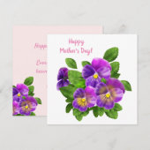 Happy Moederdag Pansy Violet Flowers Waterverf Feestdagenkaart (Voorkant / Achterkant)