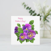 Happy Moederdag Pansy Violet Flowers Waterverf Feestdagenkaart (Staand voorkant)