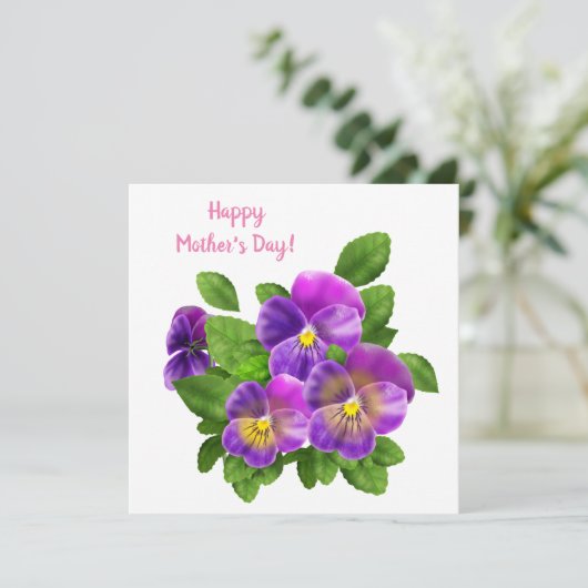 Happy Moederdag Pansy Violet Flowers Waterverf Feestdagenkaart (Staand voorkant)
