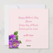 Happy Moederdag Pansy Violet Flowers Waterverf Feestdagenkaart (Achterkant)