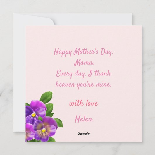 Happy Moederdag Pansy Violet Flowers Waterverf Feestdagenkaart (Achterkant)