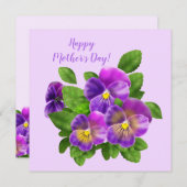 Happy Moederdag Pansy Violet Flowers Waterverf Feestdagenkaart (Voorkant / Achterkant)