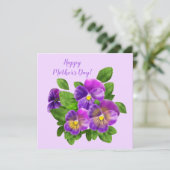 Happy Moederdag Pansy Violet Flowers Waterverf Feestdagenkaart (Staand voorkant)