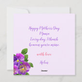 Happy Moederdag Pansy Violet Flowers Waterverf Feestdagenkaart (Achterkant)