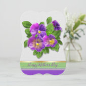 Happy Moederdag Pansy Violet Flowers Waterverf Feestdagenkaart (Staand voorkant)