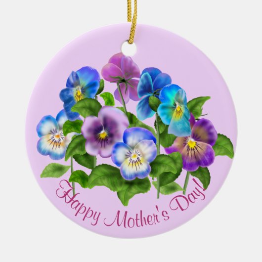 Happy Moederdag Pansy Violet Flowers Waterverf Keramisch Ornament (Voorkant)