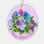 Happy Moederdag Pansy Violet Flowers Waterverf Keramisch Ornament (Links)