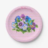 Happy Moederdag Pansy Violet Flowers Waterverf Papieren Bordje (Voorkant)