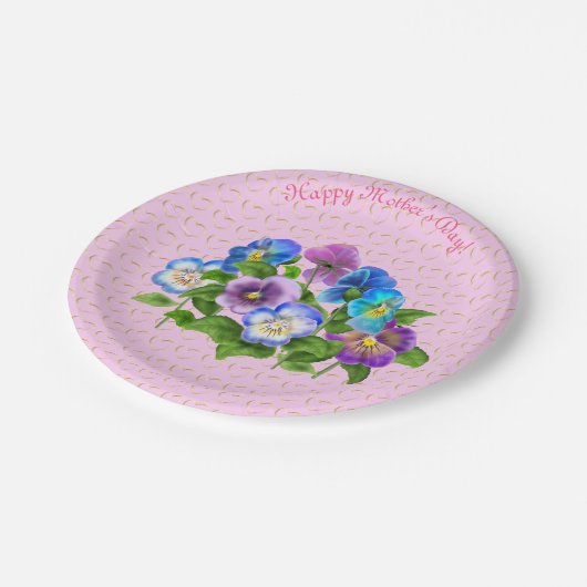 Happy Moederdag Pansy Violet Flowers Waterverf Papieren Bordje (Gekanteld)