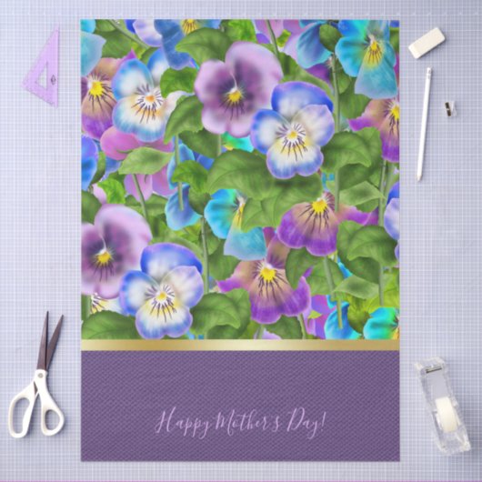 Happy Moederdag Pansy Violet Flowers Waterverf Tissuepapier (Craft)