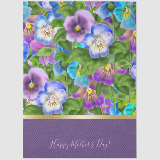 Happy Moederdag Pansy Violet Flowers Waterverf Tissuepapier (Voorkant)