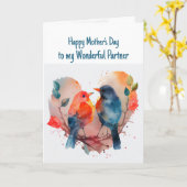 Happy Moederdag Partner Schattige Birds Kaart (Gele Bloem)