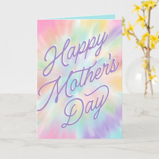 Happy Moederdag Pastel Tie Dye Kaart (Gele Bloem)