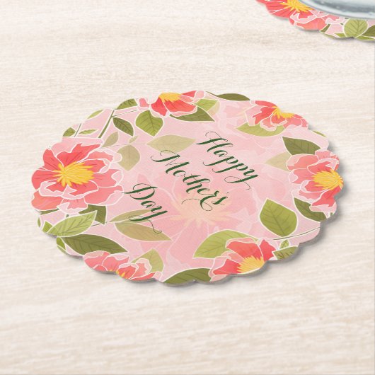 Happy Moederdag,  pastelroze, Kartonnen Onderzetters (Gekanteld)