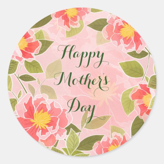 Happy Moederdag,  pastelroze, Ronde Sticker (Voorkant)
