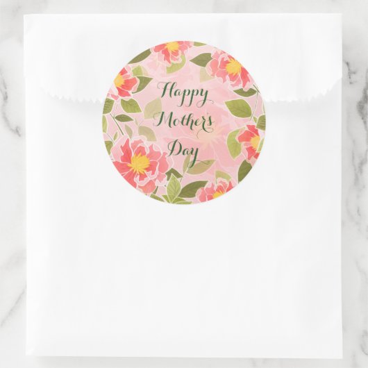 Happy Moederdag,  pastelroze, Ronde Sticker (Tas)