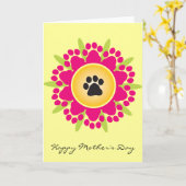 Happy Moederdag Paw Prints Flower Kaart (Gele Bloem)