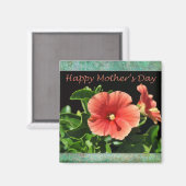 Happy Moederdag Peach Hibiscus Magneet (Voorkant / Achterkant)
