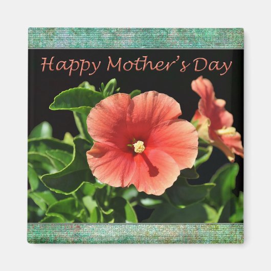 Happy Moederdag Peach Hibiscus Magneet (Voorkant)