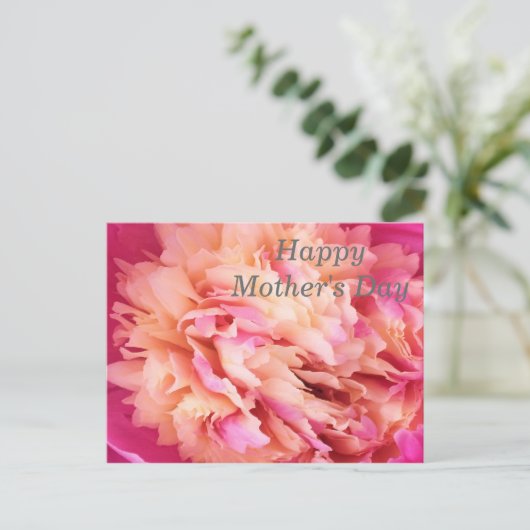 Happy Moederdag Peony Briefkaart (Staand voorkant)